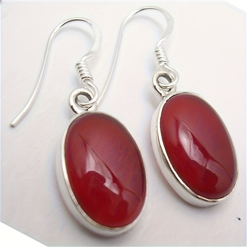 Women's Retro Elegant K Plated Red Oval Earrings, Wedding Gift